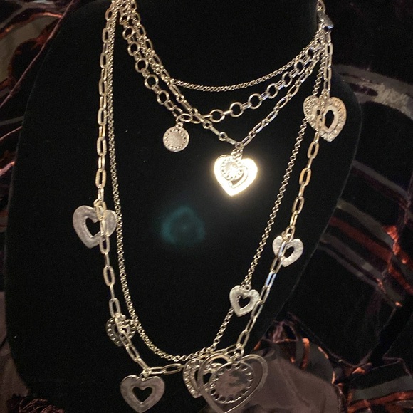 19” silver tone multi strand heart chain necklace w/ 4 bangle brackets - Picture 2 of 9